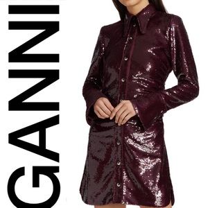 Ganni Sequined Mini-Shirtdress Size 34 (US 2)